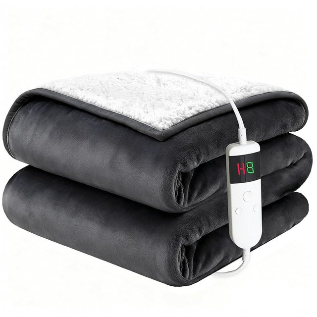 Electric Blanket Heated Twin, Soft Flannel 62"x84" Heating Blanket with 8 Hours Auto Off 10 Fast Heating Levels Machine Washable Sherpa Heated Blanket with Overheating Protection