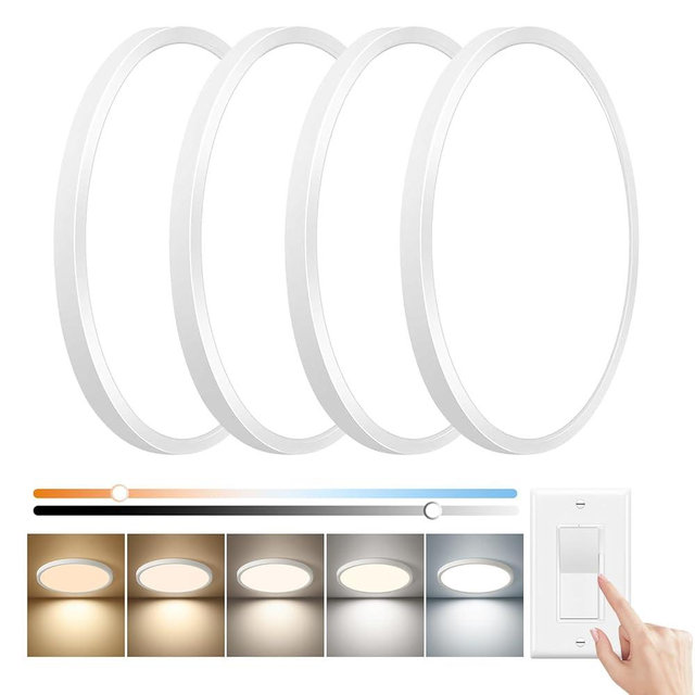 15.8 Inch Dimmable LED Flush Mount Ceiling Light, 32W, 3480LM, 3000K/3700K/4000K/5000K/6000K, Round Flat Panel Low Profile Ceiling Light Fitures for Hallway, Kitchen, Bedroom, 4PK White