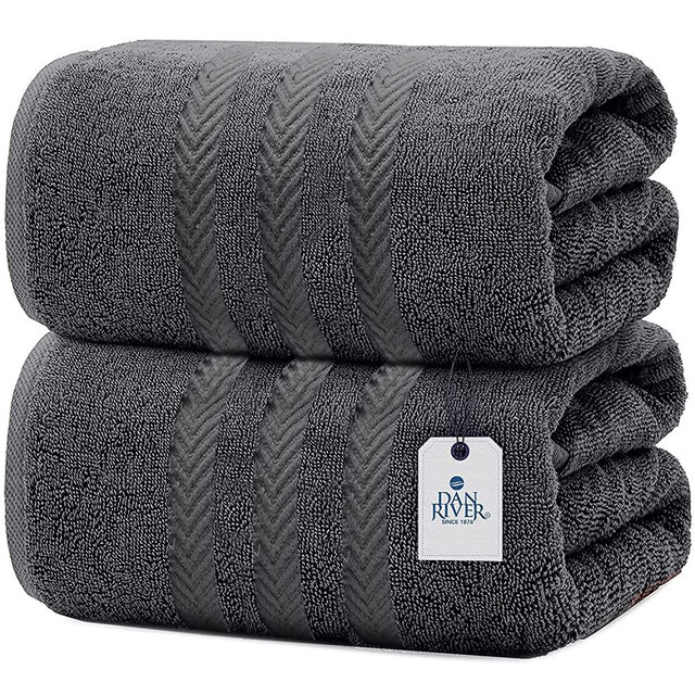 DAN RIVER 100% Cotton Bath Sheet Set of 2| Soft Bath Sheets| Oversized Bath Towels| Quick Dry Bath Sheets| Absorbent Bath Sheets| Bath Sheets Spa Hotel|Gray Bath Sheet Towel Set|35x70 in|550 GSM