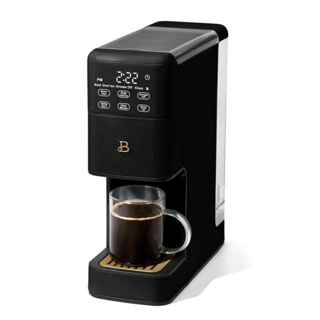 Beautiful Perfect Grind™ Single Serve Coffee Maker, built-in grinder, 6 sizes, 3 strengths, pod-free, reusable filter, 64oz reservoir, touch display, hot & iced brew. (Black Sesame)