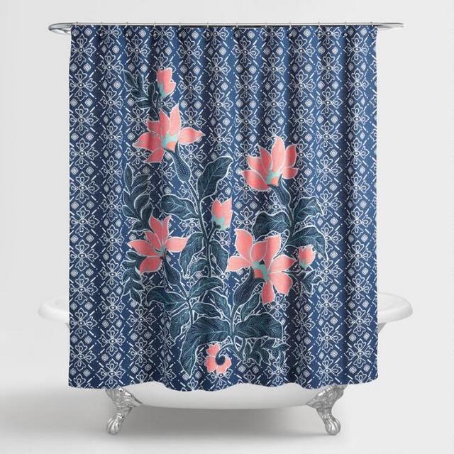 Indigo Blue Batik Floral Shower Curtain