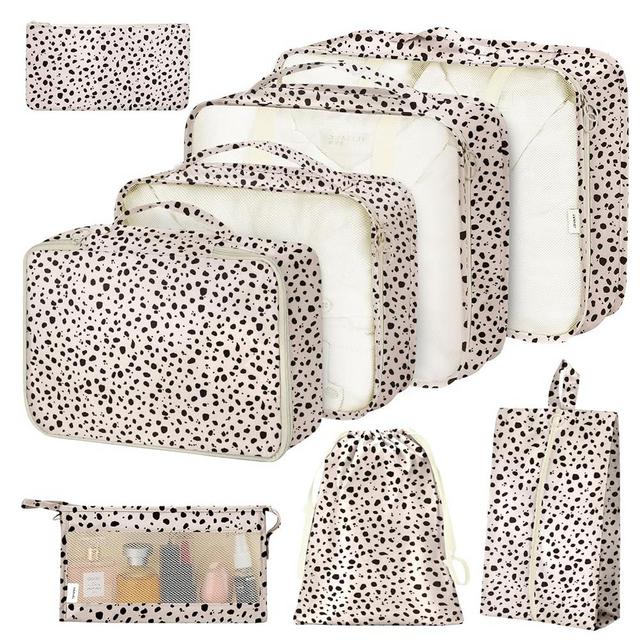 8 Set Packing Cubes for Suitcases, Packing Cubes with Shoe Bag, Cosmetics Bag, Clothing Bag, Accessories Bags Packing Cubes for Travel Luggage Organizer(Leopard)