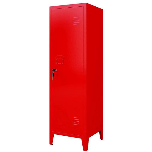 Metal Cabinet Home Office Storage Cabinets with Doors and Shelves Lockable 3 Door File Cabinet Organizer Coat Lockers for Kids (Red)