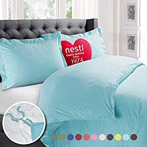 Nestl Bedding Duvet Cover, Protects and Covers your Comforter / Duvet Insert, Luxury 100% Super Soft Microfiber, Full Size, Color Aqua Light Blue, 3 Piece Duvet Cover Set Includes 2 Pillow Shams