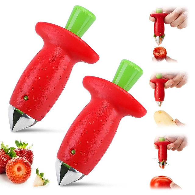 stainless steel fruit strawberry corer stem remover picker huller tool;kitchen gadgets (2)