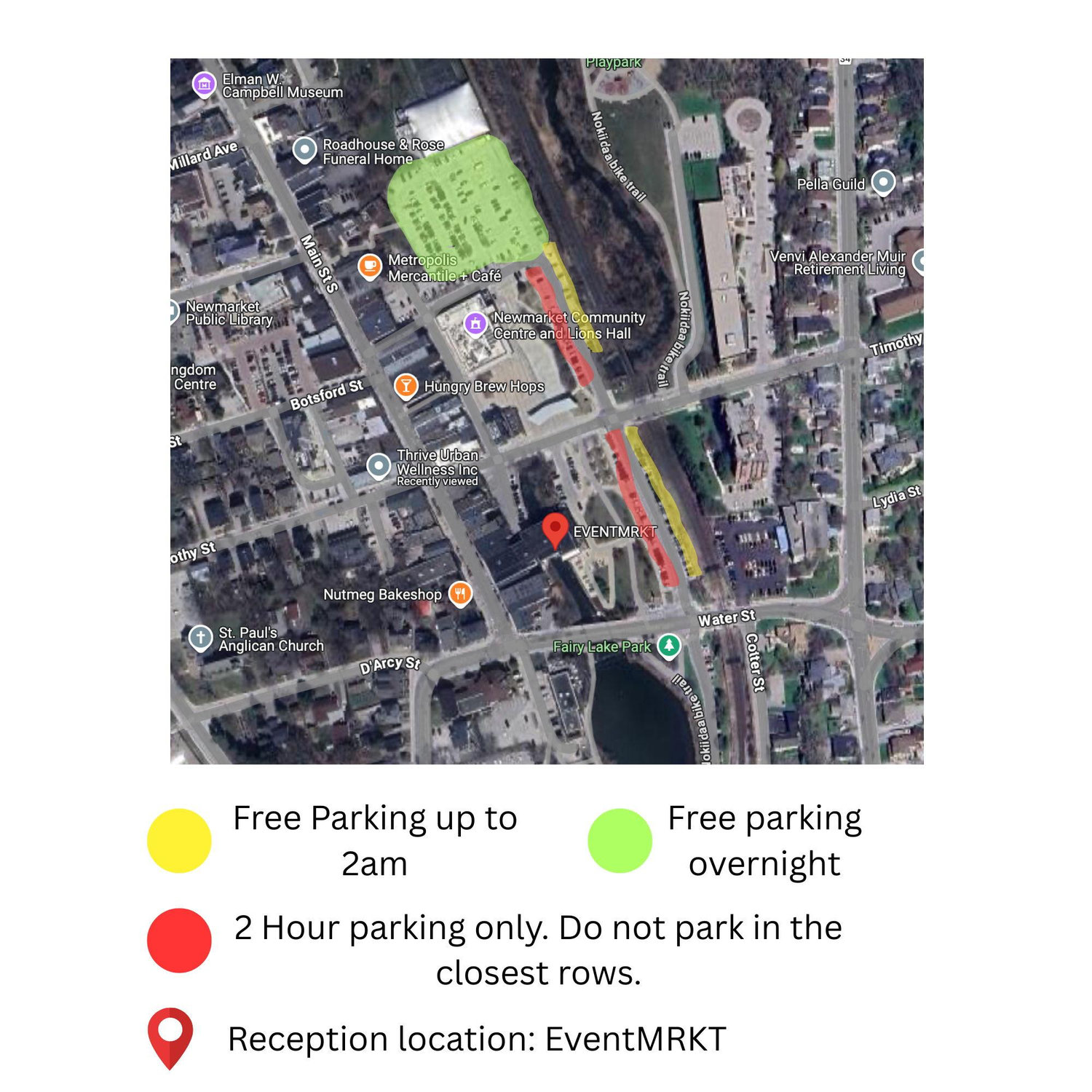 Parking information for the reception.