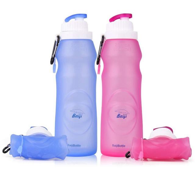 baiji bottle ll120 Silicone Water Bottles Sports Camping Canteen 20 Oz. -Easy To Clean And Store, Blue & Pink
