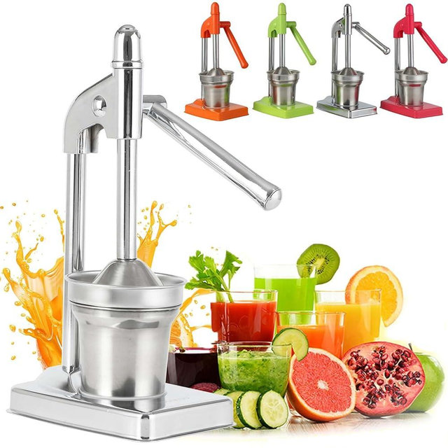 Cast Iron Juicer Hand Press, Cast Iron Manual Juicer, Stainless Steel Lemon Squeezer for Bar Kitchen, Heavy Duty Countertop Lime Citrus Crush Machine (Silver)