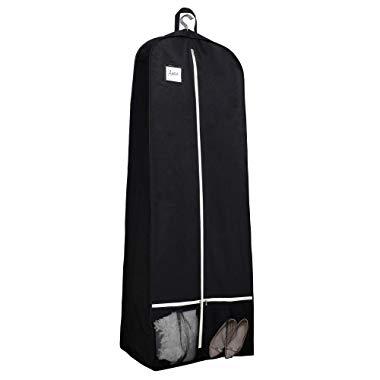 SLEEPING LAMB 72" Bridal Wedding Gown Dress Garment Bag 15" Gusseted Garment Cover Shoe Pockets Travel Garment Storage Bag for Prom, Evening Gowns, Black