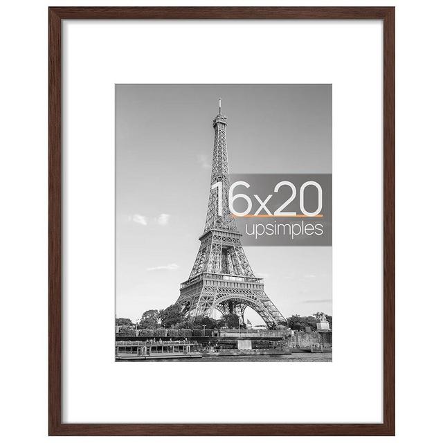 upsimples 16x20 Picture Frame, Display Pictures 11x14 with Mat or 16x20 Without Mat, Wall Hanging Poster Frame, Brown, 1 Pack