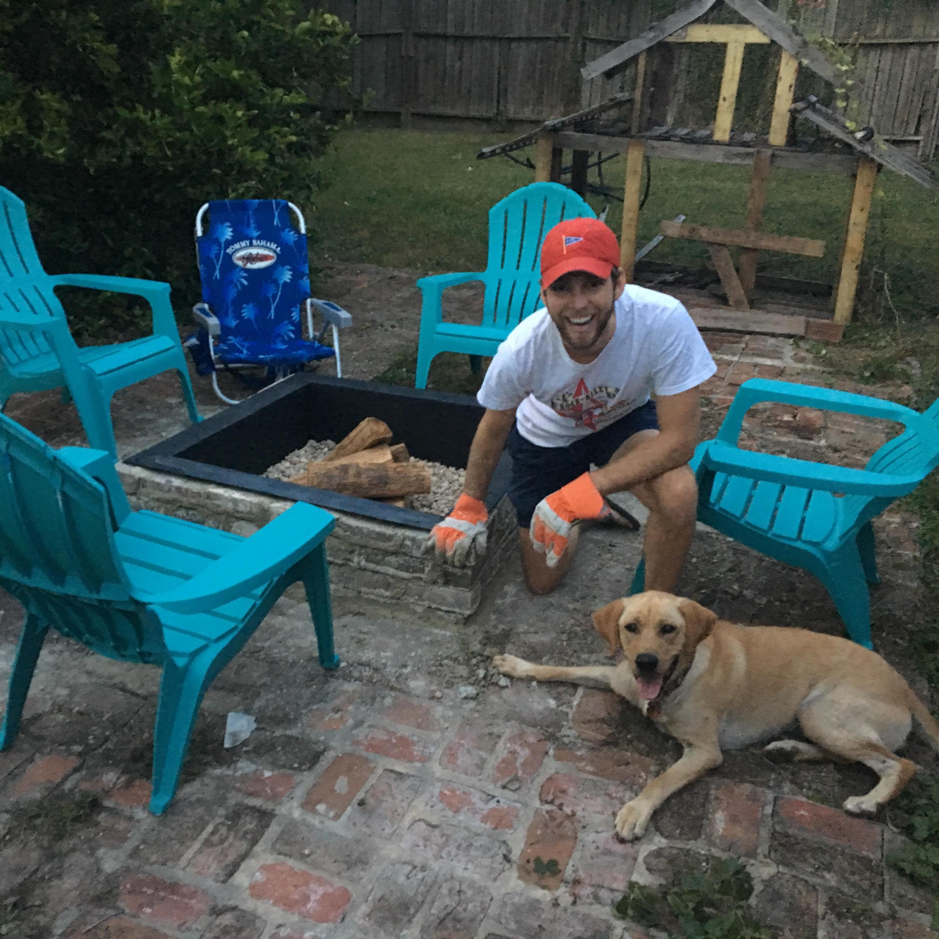 Bo, Mathilde and Ella mason together a fire pit!
