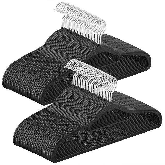 SONGMICS Pack of 50 Coat Hangers, Heavy-Duty Plastic Hangers, Non-Slip, Space-Saving Clothes Hangers, 0.2 Inches Slim, 16.5 Inches Wide, 360° Swivel Silver Hook, Black UCRP20BK50