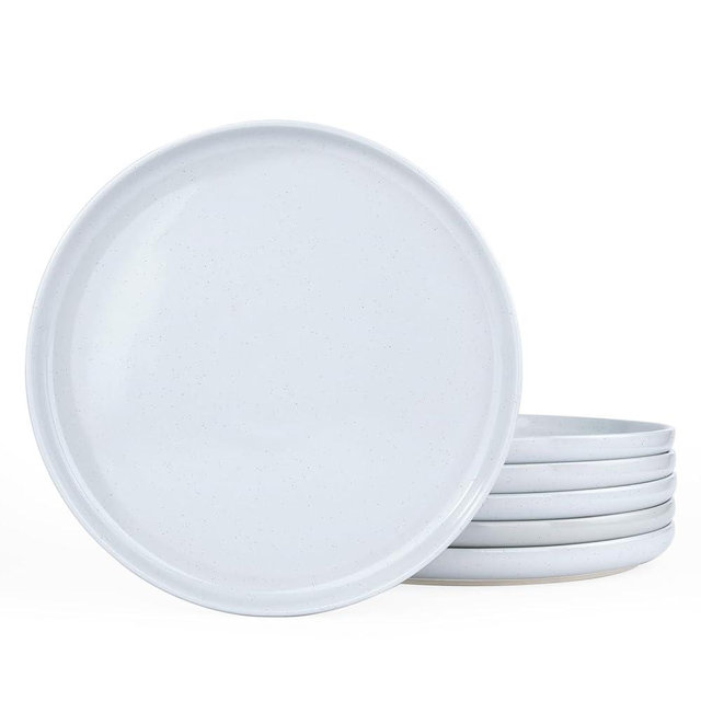 famiware Milkyway Dinner Plates, 10.24 inch Plates for 6, Stoneware Dessert Plates Dish Set for Kitchen, Speckled Handmade Ceramic Plates, Microwave and Dishwasher Safe, Light Gray