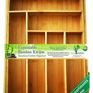 Kwijns Kreations - EXPANDABLE Bamboo Silverware Organizer 6-8 Slots Adjustable Drawer Inserts with Deep Dividers for Storage of Flatware, Cutlery, Wooden or Stainless Utensils - Kitchen Knives to Jewelry 2 Year Warranty