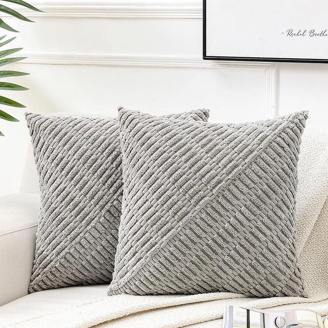 Fancy Homi 2 Packs Gray Decorative Throw Pillow Covers 18x18 Inch for Living Room Couch Bed Sofa, Rustic Farmhouse Boho Home Decor, Soft Corss Corduroy Twill Textured Square Grey Cushion Case 45x45 cm