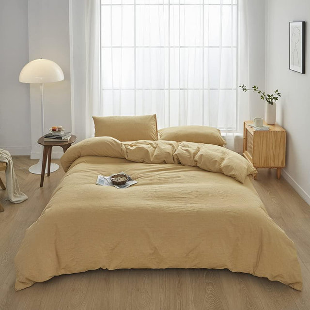 FACE TWO FACE Bedding Duvet Cover Set100% Washed Cotton Duvet Cover Linen Like Textured Breathable Durable Soft Comfy (California King, Ginger)