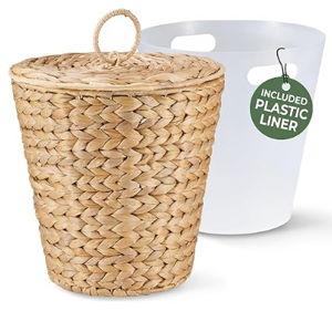 3 Gallon Wicker Trash Can with Lid and Liner - Rattan Trash Can