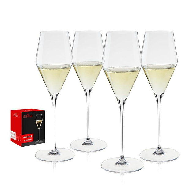 Spiegelau Definition Champagne Flutes Set of 4 - European-Made Crystal, Dishwasher Safe Wine Glasses - 9 Ounces