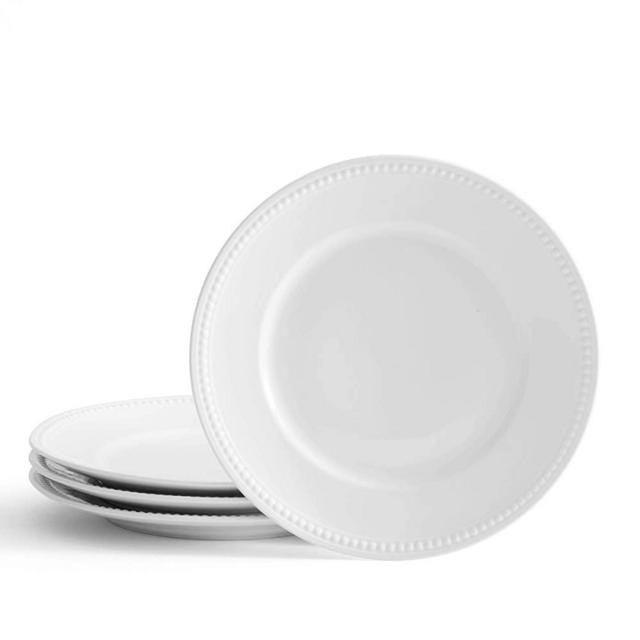 Everyday White by Fitz and Floyd Beaded 10.5-Inch Dinner Plates, Set of 4