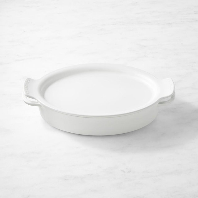 Le Creuset Heritage Stoneware Oval Baker with Platter Lid, 3 1/2-Qt., White
