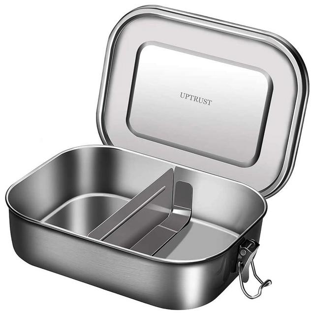 UPTRUST Leak Proof Stainless Steel Lunch Food Container, 1200ML/40oz Large Bento Boxes Metal Lunch Box for Kids or Adults - Lockable Clips Adjustable Divider included