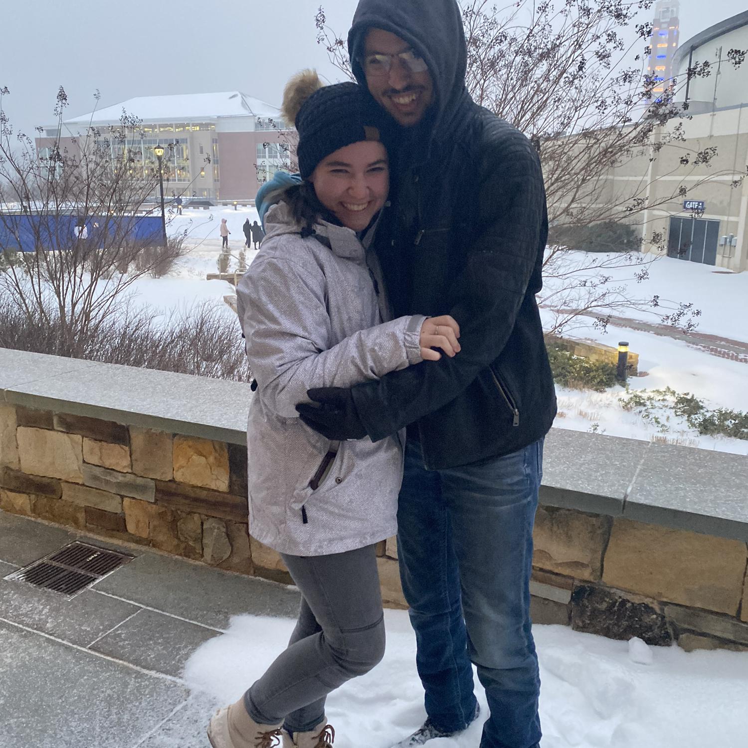 I was so excited about the snow I had forgotten to look where I was going and he managed to catch me. 

Dating, January 2023