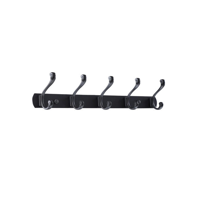 Unique Bargains Mudroom Bathroom Coat Hat Towel Robes Zinc Alloy Wall Mounted Hooks Black-A 5 Hooks