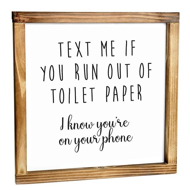 Text Me if You Run Out of Toilet Paper Sign - Funny Farmhouse Decor Sign, Cute Guest Bathroom Decor Wall Art, Rustic Home Decor, Modern Farmhouse Sign for Bathroom Wall with Funny Quotes 12x12 Inch