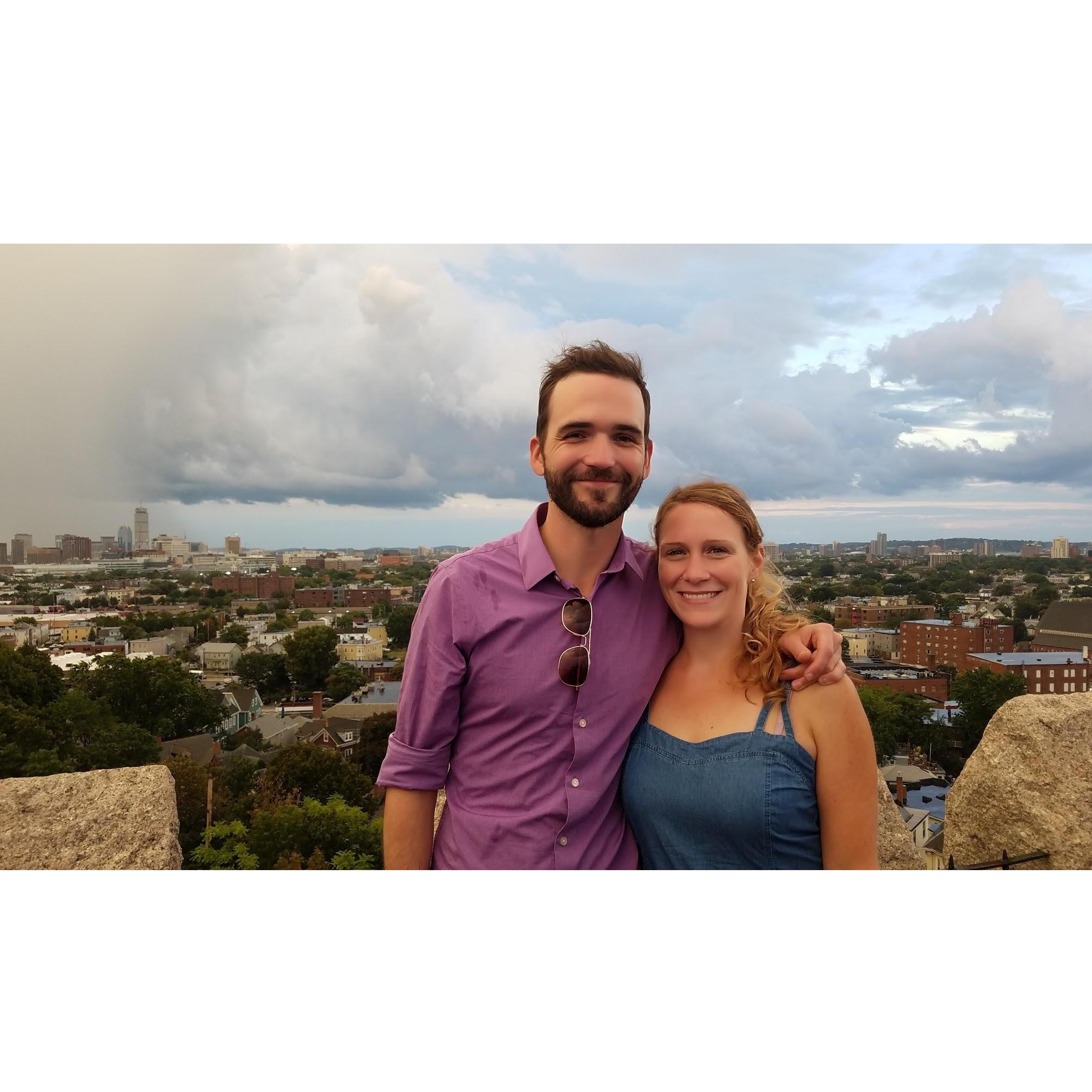 Overlooking crazy Boston weather from our favorite neighborhood tower: Prospect Hill.