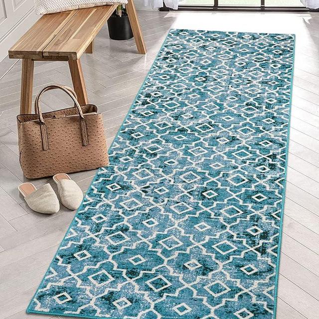 Moynesa Runner Rug 2x7, Washable Area Rug Teal Bathroom Throw Mat Non Slip Soft Kitchen Rug Runner Modern Moroccan Stain Resistance Hallway Laundry Room Stair Carpet Runner for Living Room Bedside