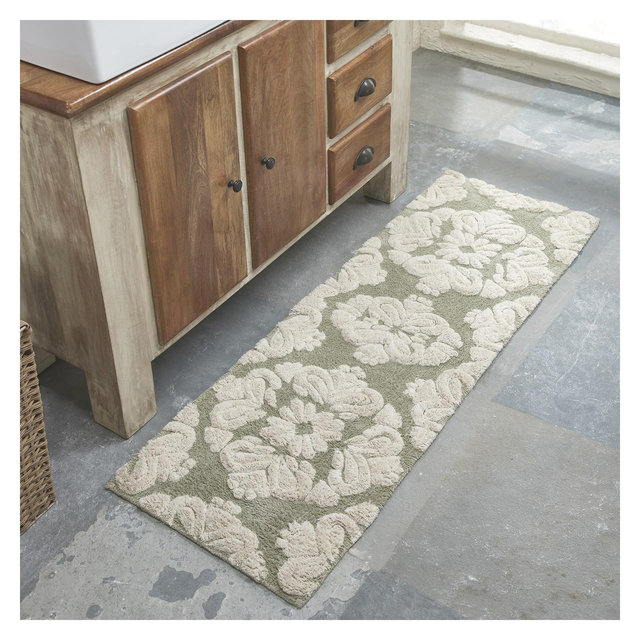 Better Trends Medallion 100% Cotton Tufted Non- Slip Backing Bath Rug 20" x 60" Runner - Sage
