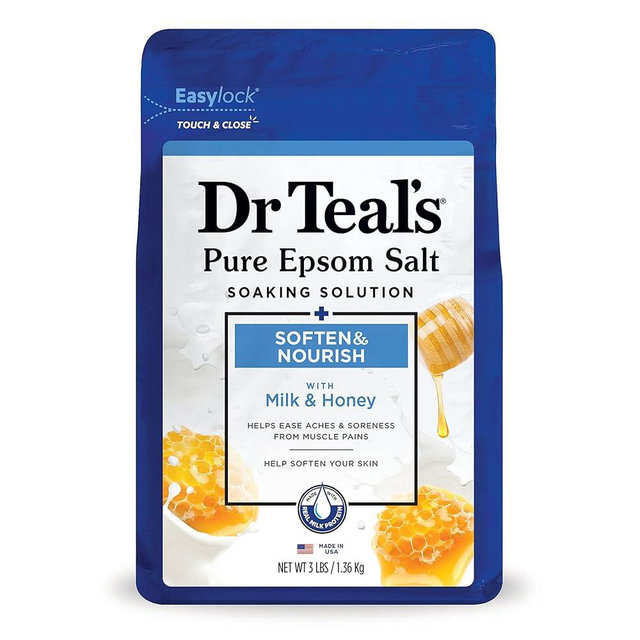 Dr Teal's Epsom Salt Soaking Solution, Soften & Nourish with Milk and Honey, 48 Oz (Packaging May Vary)