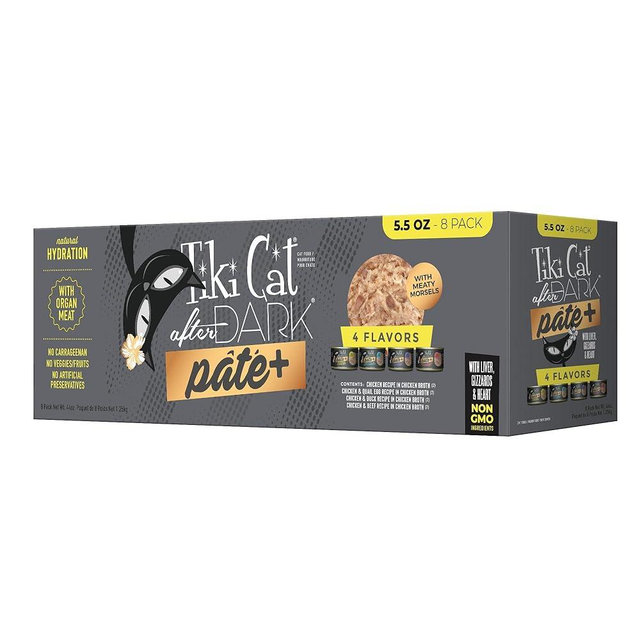 Tiki Cat After Dark Pate+, Variety Pack, with High Moisture Broth for Optimal Hydration, Wet Canned Cat Food, 5.5 oz. Cans (Pack of 8)