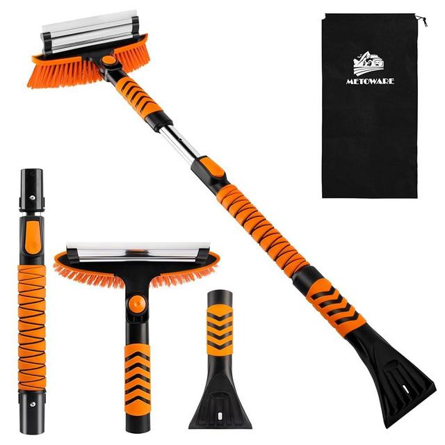 METOWARE 42.2’’ 3 in 1 Extendable Ice Scraper and Snow Brush for Car Windshield with Ergonomic Foam Grip and 360° Pivoting Brush Head for Car SUV Truck