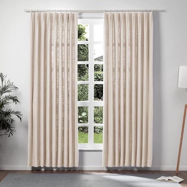 TWOPAGES Burlywood Pinch Pleated Drape Linen Light Filtering Room Darkening Curtain for Bedroom, Double Layer Lined Curtain Window Treatment Curtain Panel (1 Panel, W40 x L84)