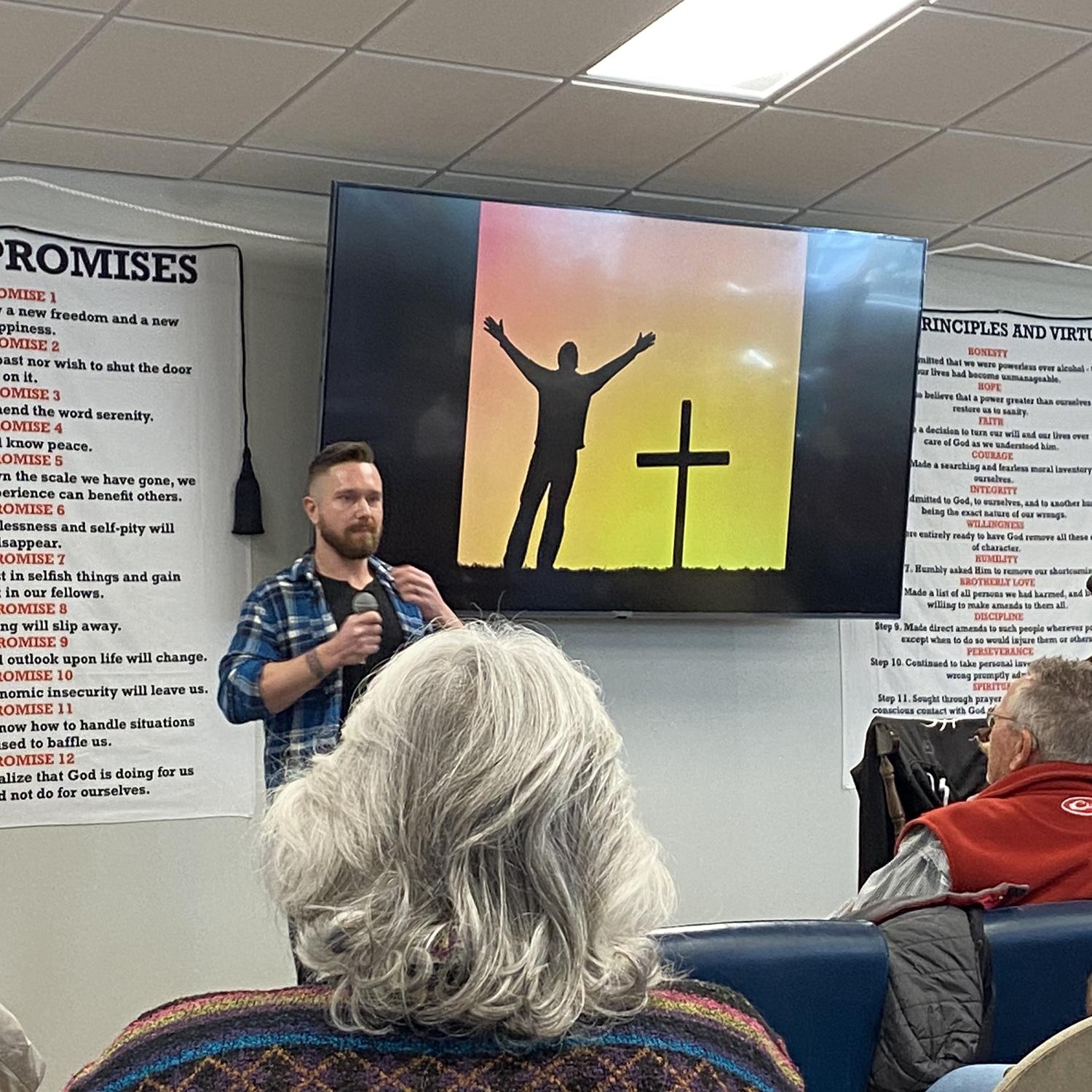 Blake telling his testimony again at Mission of Mercy. Same day we got engaged.