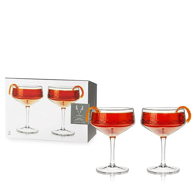 Viski Admiral Coupe Glasses Set of 2 - Crystal Coupe Cocktail Glasses, Stemmed Coupes - 7 Oz
