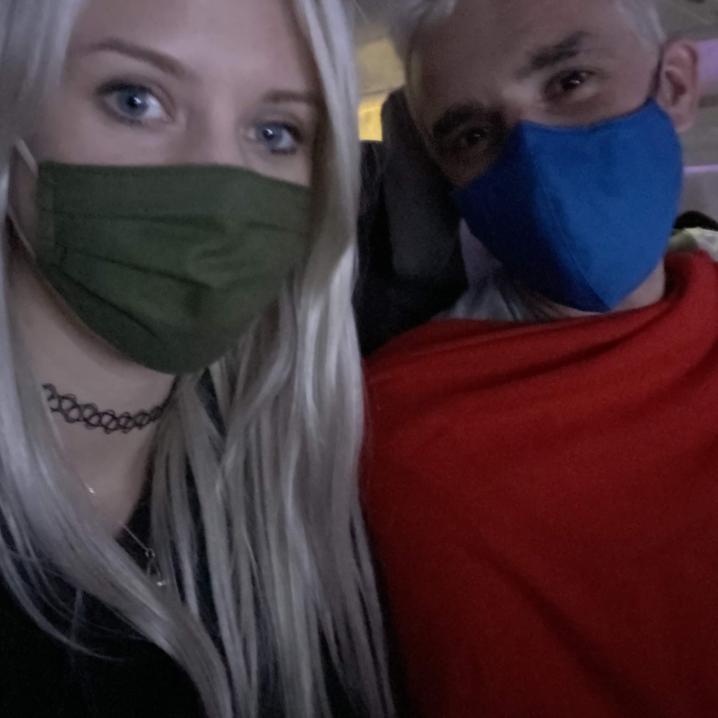 On the plane to Spain for our first visit together