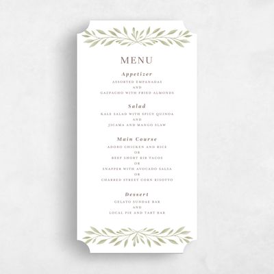 White Ticket Wedding Menu - Oriana