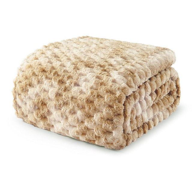 Exclusivo Mezcla King Size Soft Fleece Blanket, 90x104 Inches Stylish Jacquard Velvet Blanket for Bed, Fuzzy Cozy Lightweight for All Season, Tie-dye Camel