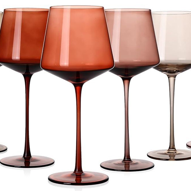 Colored Wine Glasses Set of 6-18oz【Hand Blown】colored Wine Glasses with Stem-Colored Wine Glass