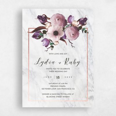 Purple Floral Wedding Invitation - Camellia Bloom