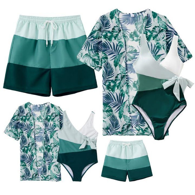 IFFEI Mommy and Me Family Matching Swimsuits Color Block Women One Piece Tummy Control Bathing Suit with Cover Up