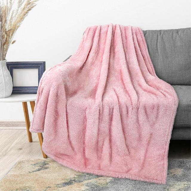 PAVILIA Plush Throw Blanket for Couch Bed, Faux Shearling Blanket and Throw for Sofa Home Decor, Light Pink/Throw - 50x60