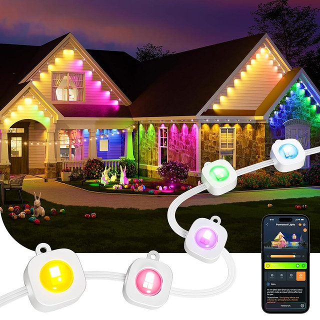 Linkind Outdoor Eave Lights for Easter Lights,100ft with 72 Triple-LED,AI Lighting, RGBTW Smart Outdoor Lights LED Strip Lights, IP67 Waterproof, Works with Alexa,Google Assistant