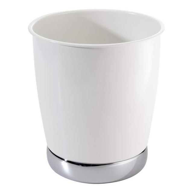 iDesign York Wastebasket, Metal Small Round Vintage Trash Can for Bathroom, Bedroom, Dorm, College, Office, 8.5" x 8.5" x 9.75", White and Chrome