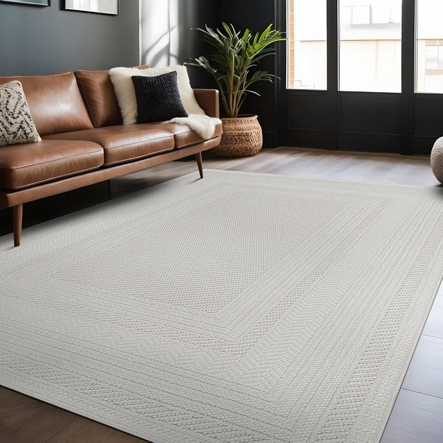 Luul Home Micro Loop Indoor Rug White 5x7 Boho Geometric Neutral Area Rugs for Living Room Soft Luxury Modern Low and High Pile Durable Stain Resistant Non-Shedding Indoor Area Carpet 5 x 7