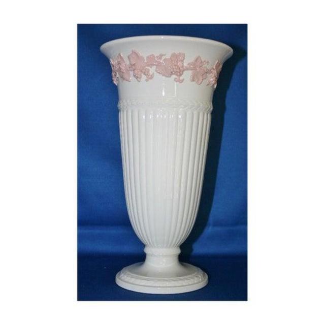 Vintage Flower Vase Wedgwood Queen’s Ware 11 Inch Vase Embossed Pink Grape Vine Porcelain Wedgwood of Etruria and Barlaston England 1950's