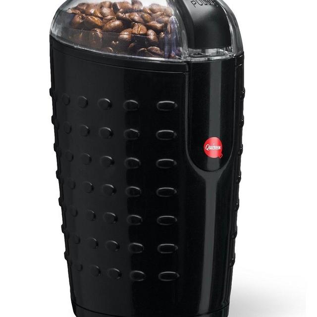 Quiseen One-Touch Electric Coffee Grinder. Grinds Coffee Beans, Spices, Nuts and Grains - Durable Stainless Steel Blades (Black)
