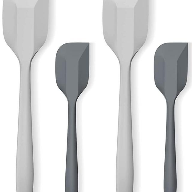 Silicone Spatula Set, Premium Spatulas Silicone Heat Resistant 2 Small & 2 Large Flexible Scraper for Nonstick Cookware, Rubber Spatula for Kitchen Mixing Baking Cooking Use, Soft Spatula - Gray